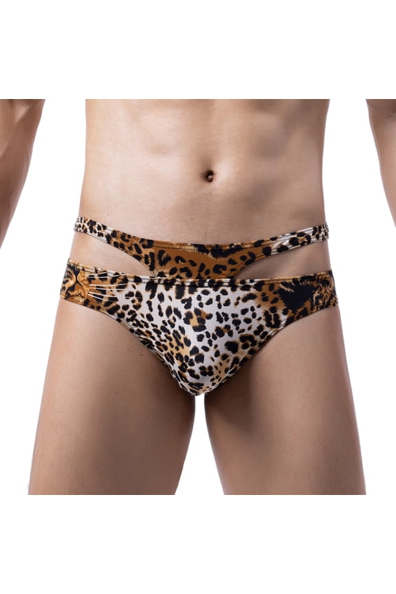 ,Men's Briefs Leopard Printed and Snake Skin Pattern Underwear Hollow out Sexy Exotic Underpants Gold M