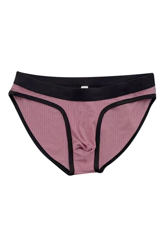 ,Men's Briefs Low Waisted Breathable Underwear Simple Threaded Triangle Pants Comfortsoft Stretch Lounge Underpants Pink L