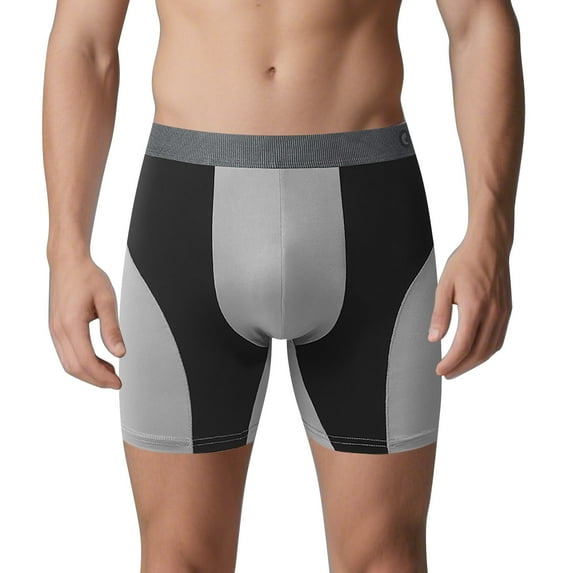 khonts,Men's Color Blocking Boxer Briefs Sports Elastic Waistband Full Support Pouch Underpants Running Underwear Grey M
