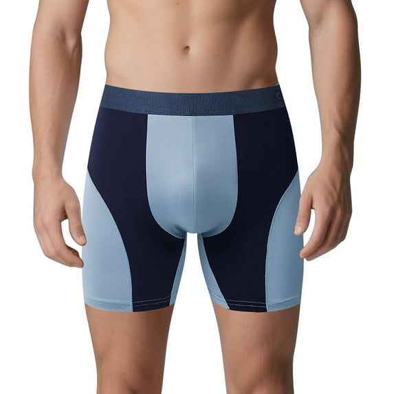 khonts,Men's Color Blocking Boxer Briefs Sports Elastic Waistband Full Support Pouch Underpants Dry Fit Running Underwear Light Blue XL