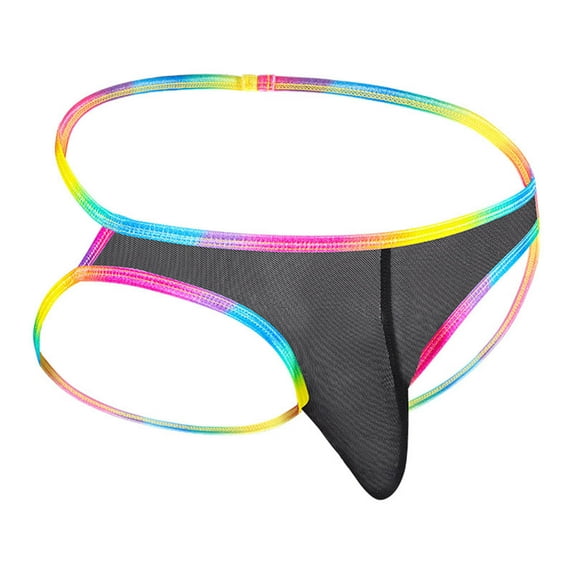 khonts,Men's Colorful Breathable Thongs Lightweight Mesh Briefs Thin Comfortable Bikini Underwear Black XXL