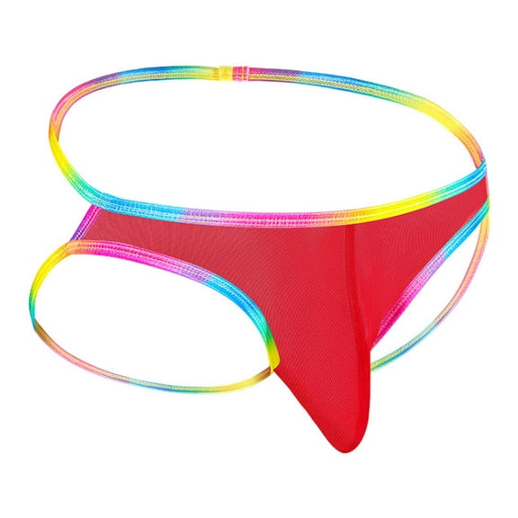 khonts,Men's Colorful Breathable Thongs Lightweight Mesh Briefs Thin Comfortable Bikini Underwear Red XXL
