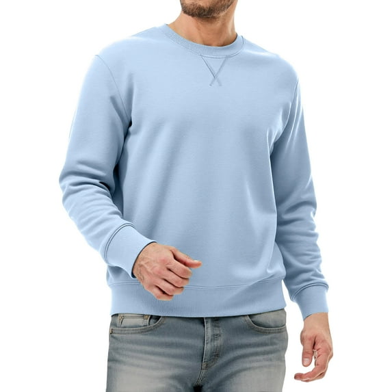 khonts,Men's Crew Neck Oversized Sweatshirts Solid Color Long Sleeve Basic Pullover Stylish Casual Tops Blue XXL
