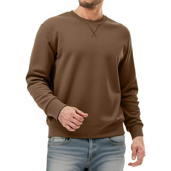 khonts,Men's Crew Neck Oversized Sweatshirts Solid Color Long Sleeve Basic Pullover Stylish Casual Tops Coffee XXXL