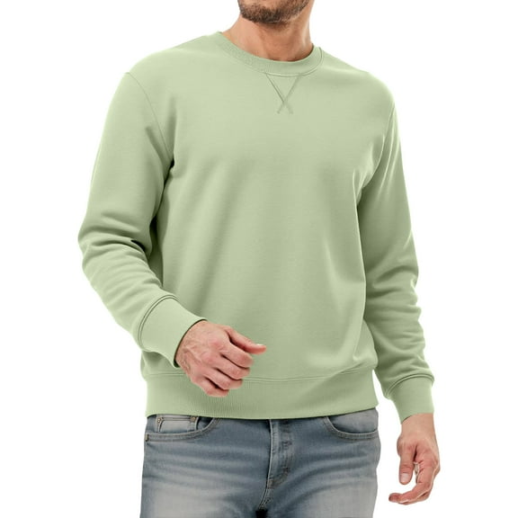 khonts,Men's Lined Crew Neck Oversized Sweatshirts Solid Color Long Sleeve Basic Pullover Stylish Casual Tops Green XL