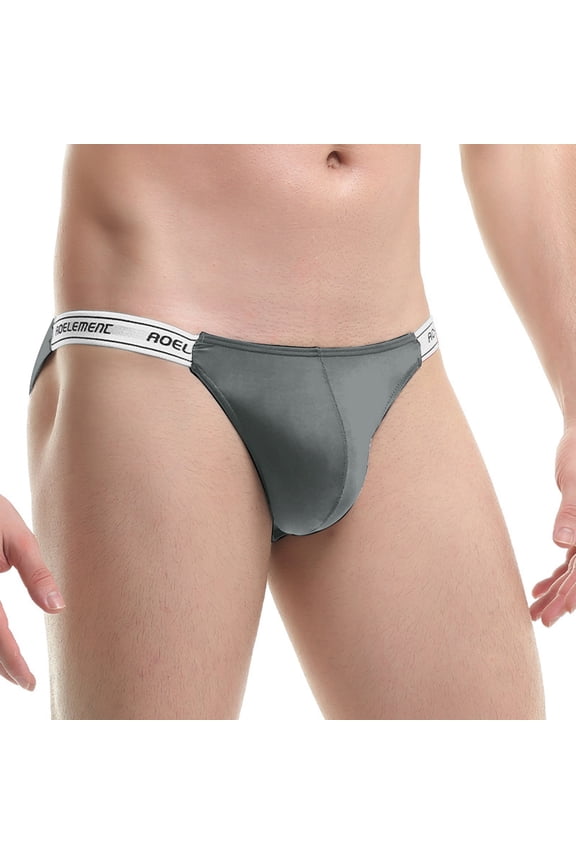 ,Men's Elastic Thong Comfortable Low Waist Underwear Fitness Triangle Underpants for Sports and Leisure Activities Grey XXXL