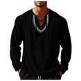 thumbnail image 1 of khonts,Men's Embroidered V-Neck Drawstring T Shirts Oversized Long Sleeve Tee Shirts Stylish Comfy Casual Tops Black S, 1 of 9