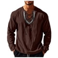 thumbnail image 1 of khonts,Men's Embroidered V-Neck Drawstring T Shirts Oversized Long Sleeve Tee Shirts Stylish Comfy Casual Tops Coffee XXXL, 1 of 9
