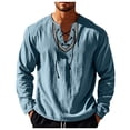 thumbnail image 1 of khonts,Men's Embroidered V-Neck Drawstring T Shirts Oversized Long Sleeve Tee Shirts Stylish Comfy Casual Tops Light Blue XXL, 1 of 9