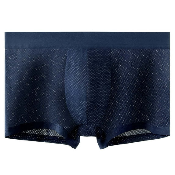 khonts,Men's Fashion Breathable Mesh Boxer Briefs Soft Comfortable Four Corner Briefs Underwear for All Season Dark Blue XXXXL