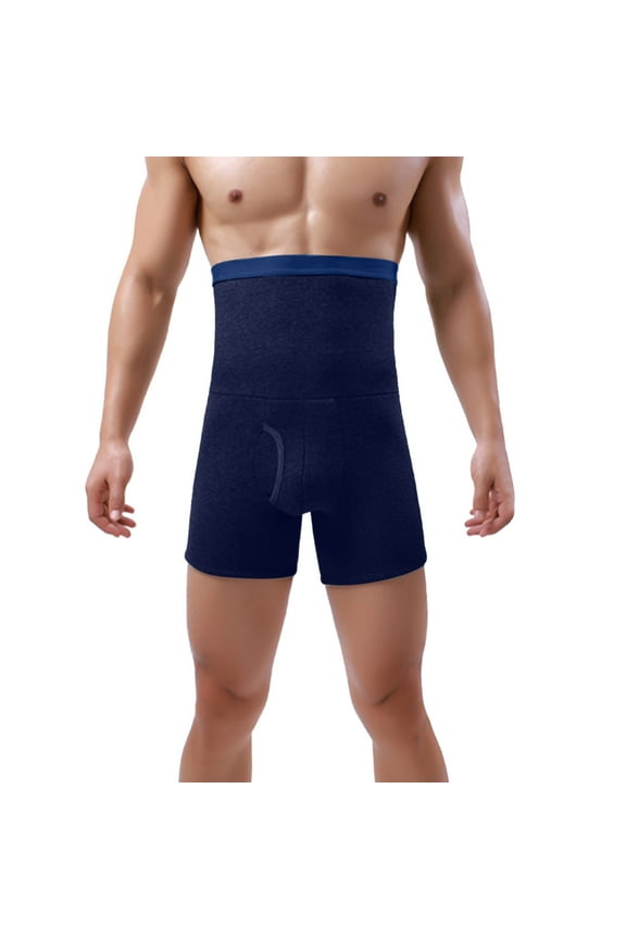 ,Men's Lined Boxer Briefs Tummy Control Basic Soft Underwear High Waist Underpants Blue XXXXXL