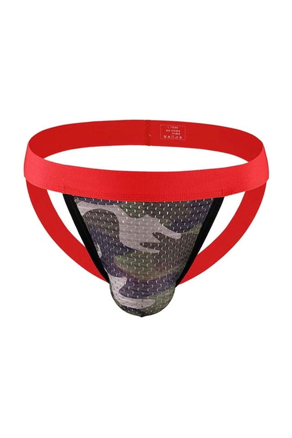 ,Men's Jock Strap Thongs Breathable Mesh Jockstraps Underwear Sexy Camo Athletic Supporter Underpants Watermelon Red L