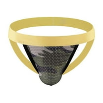 khonts,Men's Jock Strap Thongs Breathable Mesh Jockstraps Underwear Sexy Camo Athletic Supporter Underpants Yellow XL