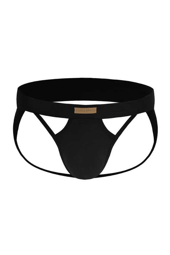 ,Men's Jockstrap Sexy Thongs Cotton Jock Strap Hollow out Underwear Athletic Supporter Underpants Black M