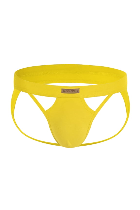 ,Men's Jockstrap Sexy Thongs Cotton Jock Strap Hollow out Underwear Athletic Supporter Underpants Yellow XL