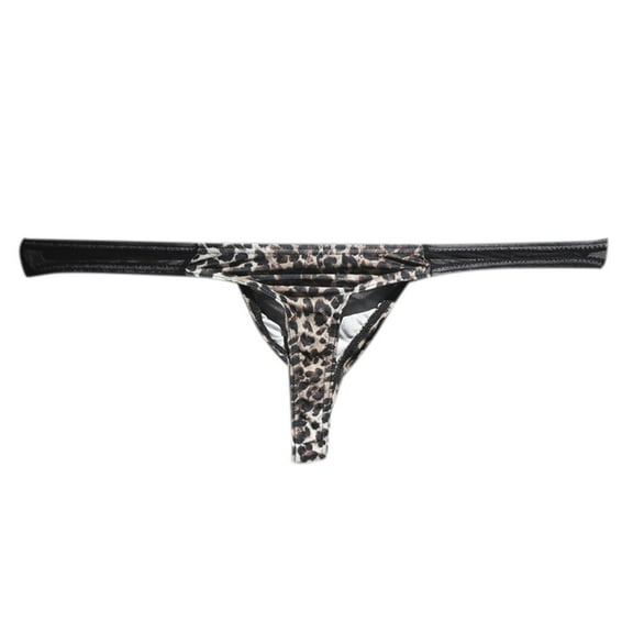 khonts,Men's Leopard Print Thongs Fashionable Printed Stretchy Fabric Sexy Wild Charm Underpants Black M