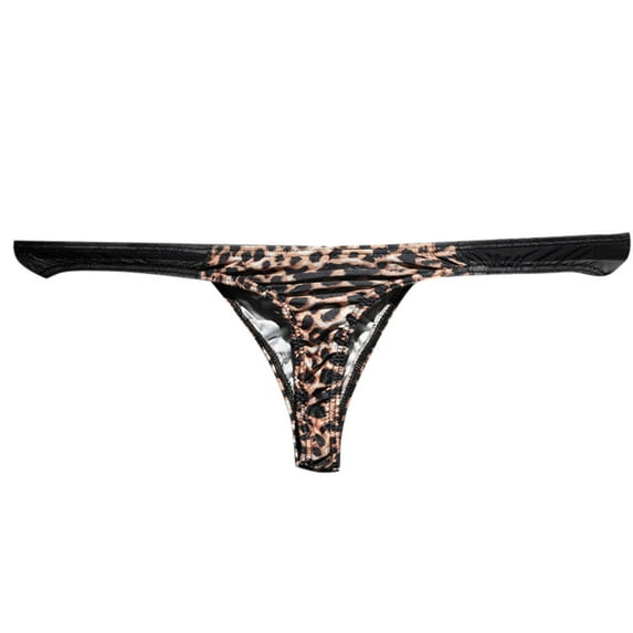 khonts,Men's Leopard Print Thongs Fashionable Printed Stretchy Fabric Sexy Wild Charm Underpants Coffee XL