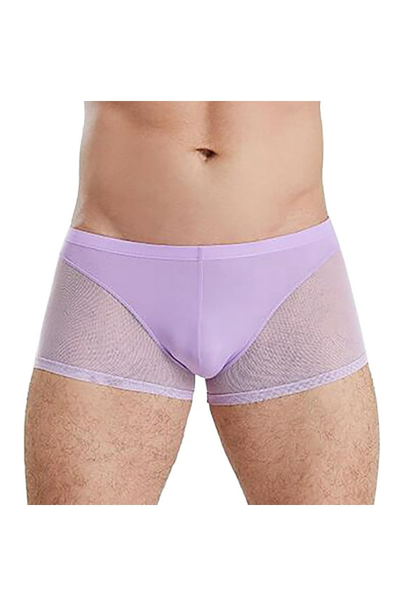 ,Men's Mesh Boxer Briefs See Through Sexy Underwear Sheer Underpants Purple M