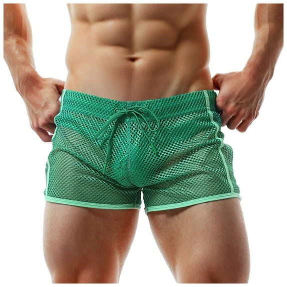 khonts,Men's Mesh Boxer Shorts Mesh Lounge Hollow Underwear Trunks Sexy Loose See Through Boxer Briefs Bottom Green L
