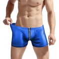 thumbnail image 1 of khonts,Men's Metallic Shiny Boxer Briefs Sexy U Pouch Crotch Underwear Low Rise Zipper Underpants Blue One Size, 1 of 3