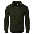 thumbnail image 1 of khonts,Men's Quarter Zip Pullover Quilted Knit Sweatshirts Slim Fit Casual Stylish Polo Shirts Army Green L, 1 of 2