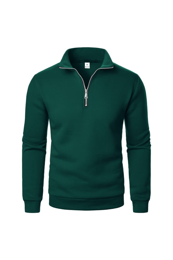 ,Men's Quarter Zip Pullover Quilted Knit Sweatshirts Slim Fit Casual Stylish Polo Shirts Dark Green S