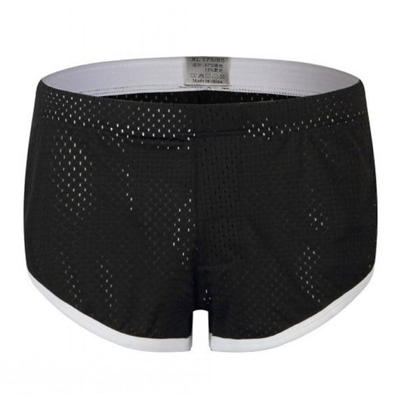 khonts,Men's See Boxer Briefs Sexy Mesh Underwear Split Side Loose Lounge Breathable Underpants Black L