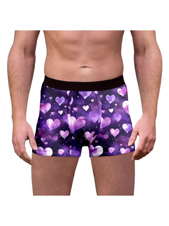 ,Men's Sexy Boxer Briefs Enhancing Pouch Underwear of Hearts Graphic Jock Strap Enhancer Underpants Dark Purple XXL