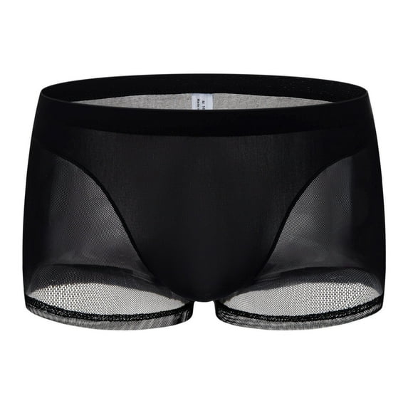khonts,Men's Sexy Boxer Briefs See Through Underwear Sheer Mesh Low Rise Underpants Black XXL