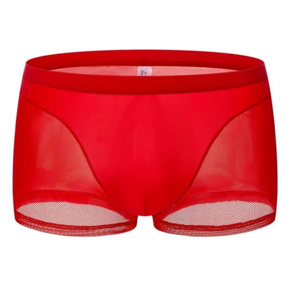 khonts,Men's Sexy Boxer Briefs See Through Underwear Sheer Mesh Low Rise Underpants Red L