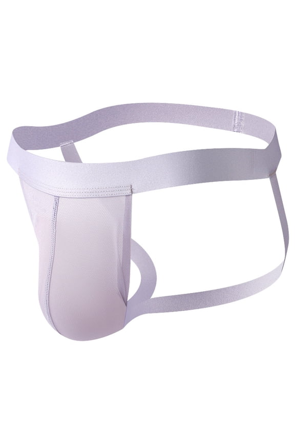 ,Men's Sexy Jockstrap Thongs Low Waist Underwear See-Through Sheer Pouch Jock Straps Underpants Light Purple XL