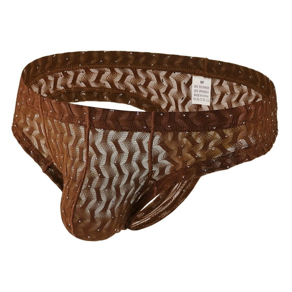 khonts,Men's Sexy Lace Bikini Breathable Erotic Underwear Stylish Bulge Pouch Underpants Coffee XL