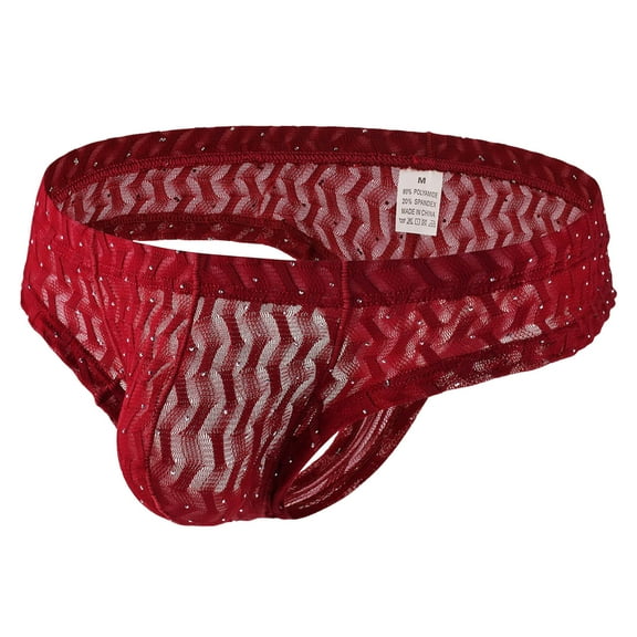 khonts,Men's Sexy Lace Bikini Breathable Erotic Underwear Stylish Bulge Pouch Underpants Red M