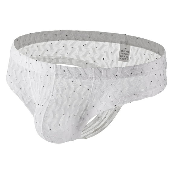 khonts,Men's Sexy Lace Bikini Breathable Erotic Underwear Stylish Bulge Pouch Underpants White M