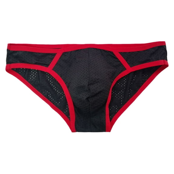 khonts,Men's Sexy Mesh Briefs Breathable Pouch Underwear Striped Elastic Waistband Classic Underpants Red XL