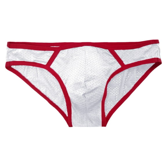 khonts,Men's Sexy Mesh Briefs Breathable Pouch Underwear Striped Elastic Waistband Classic Underpants White XL