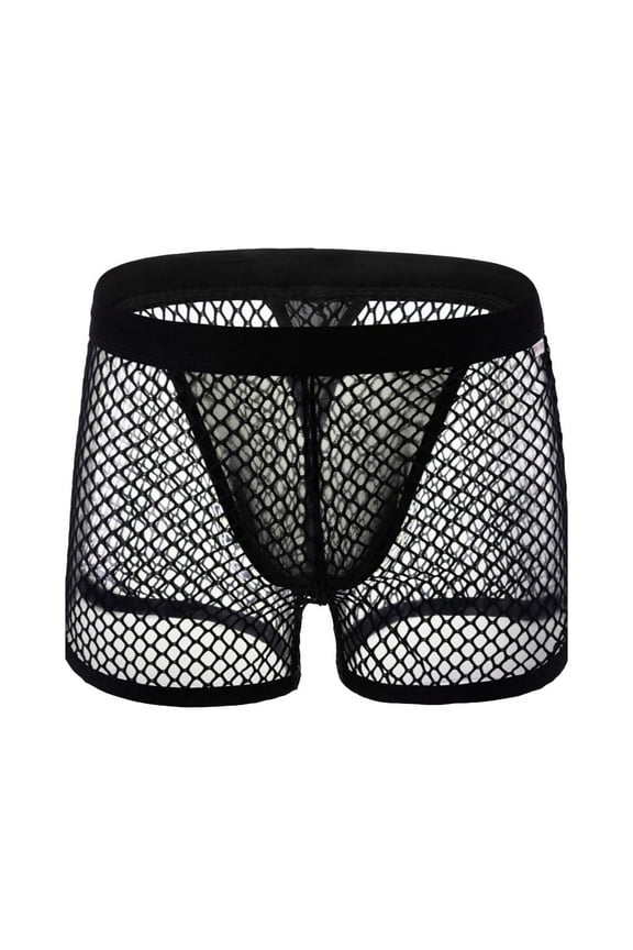 ,Men's Sexy Sheer Fishnet Boxer Briefs Mesh See Through Pouch Boxer Underwear Black L