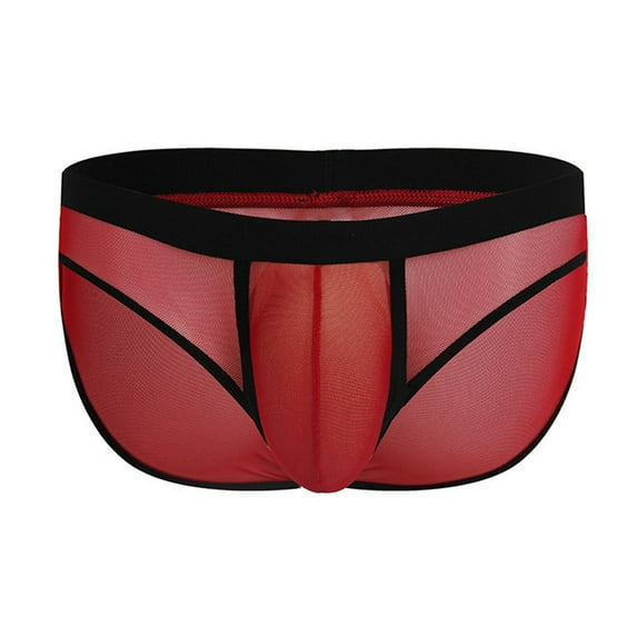 khonts,Men's Soft Brief Comfortable Daily Underwear Loose Fit Elastic Waist Underpants Red S