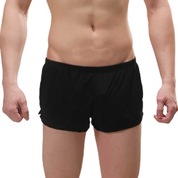 khonts,Men's Thin Soft Boxer Briefs Ball Pouch Underwear Trunks Jockstrap Sports Supporters Underpants Black XL