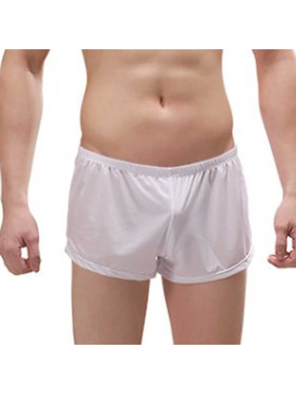 ,Men's Thin Soft Boxer Briefs Ball Pouch Underwear Trunks Jockstrap Sports Supporters Underpants White M