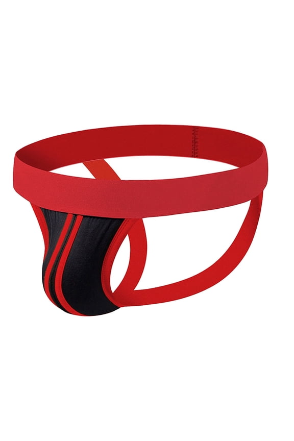 ,Men's Thongs Color Blocking Jockstrap Athletic Supporters Briefs Wide Belt Sexy Breathable Sport Underpants Red M