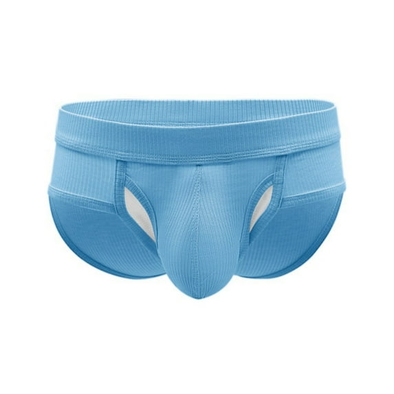 khonts,Men's U Convex Ribbed Briefs Breathable Cotton Pouch Underwear Mid Waist Enhancing Underpants Blue L