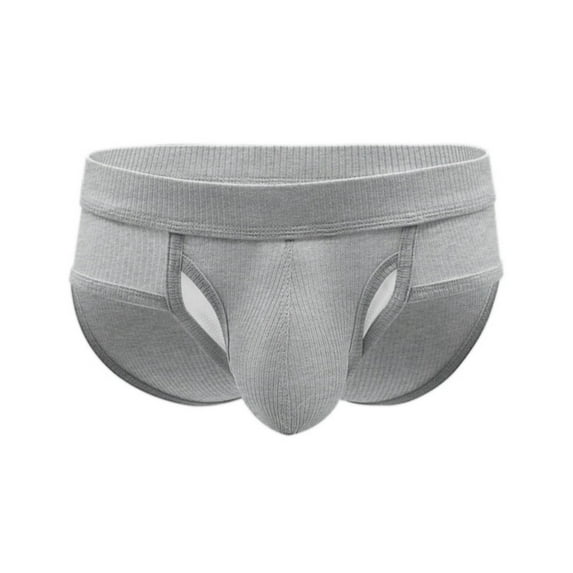 khonts,Men's U Convex Ribbed Briefs Breathable Cotton Pouch Underwear Mid Waist Enhancing Underpants Grey M