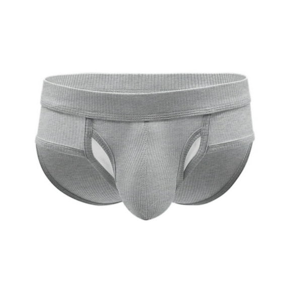 khonts,Men's U Convex Ribbed Briefs Breathable Cotton Pouch Underwear Mid Waist Bulge Enhancing Underpants Grey XL