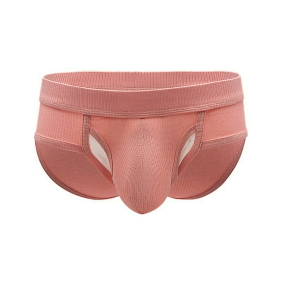 khonts,Men's U Convex Ribbed Briefs Breathable Cotton Pouch Underwear Mid Waist Bulge Enhancing Underpants Pink XL