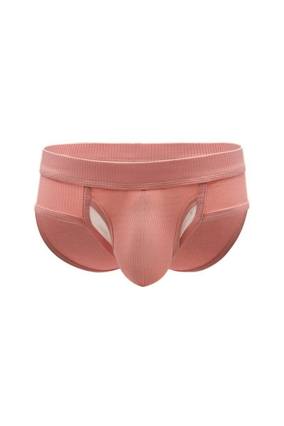 ,Men's U Convex Ribbed Briefs Breathable Cotton Pouch Underwear Mid Waist Bulge Enhancing Underpants Pink XXL