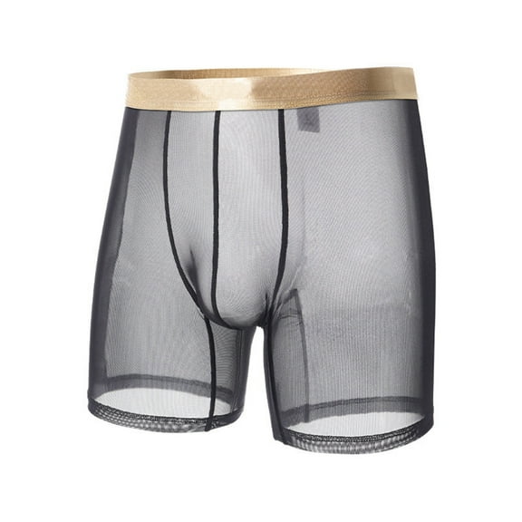 khonts,Men's Underwear Sexy Mesh Breathable Boxer Briefs Low Rise Cool Boxers Black XL