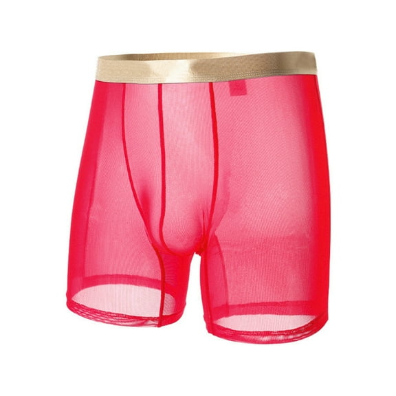 khonts,Men's Underwear Sexy Mesh Breathable Boxer Briefs Low Rise Cool Boxers Red M