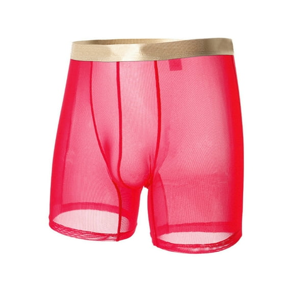 khonts,Men's Underwear Sexy Mesh Breathable Boxer Briefs Low Rise Cool Boxers Red XL