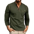 thumbnail image 1 of khonts,Men's V-Neck Splicing Button up T Shirts Plus Size Long Sleeve Loose Fit Tee Shirts Casual Stylish Tops with Pocket Green L, 1 of 6